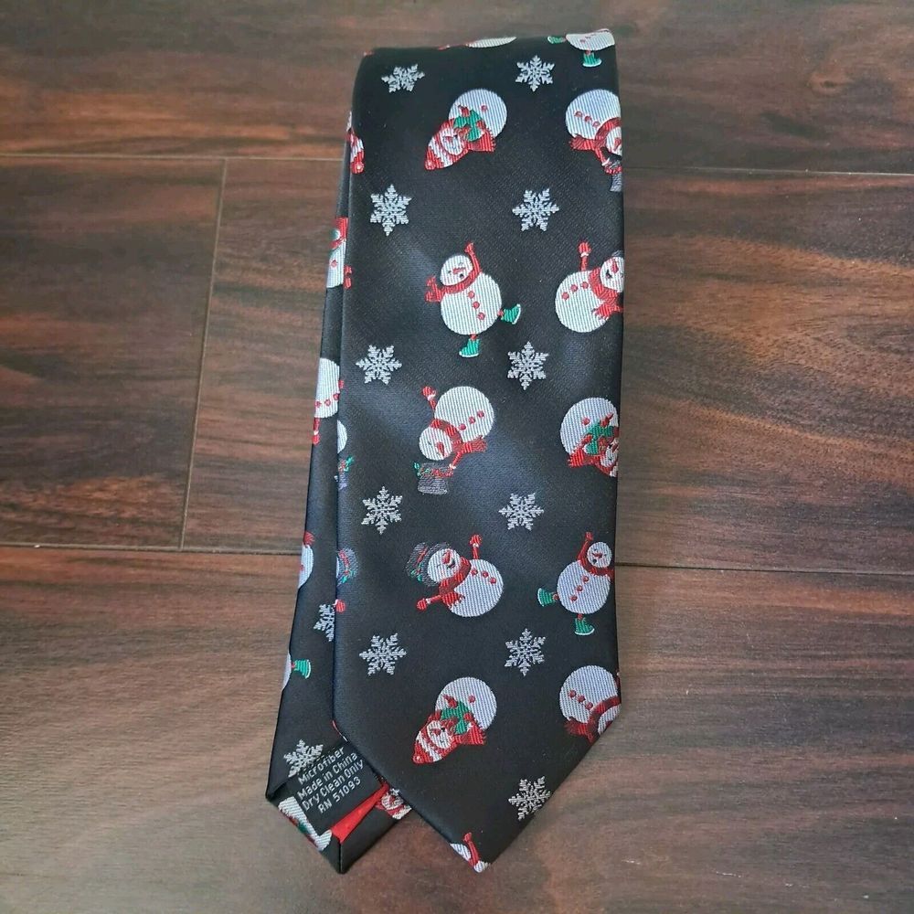 Hallmark Christmas Black Tie‎ Men's Snowman Necktie 60" Holiday Traditions